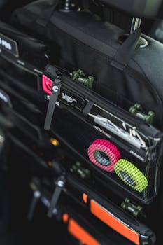 Compact and organized car seat back storage featur
