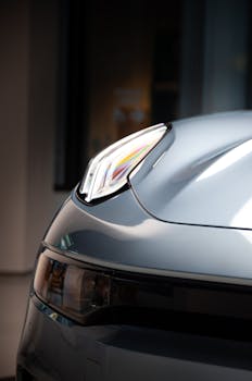 Close up of a modern car with sleek design and LED