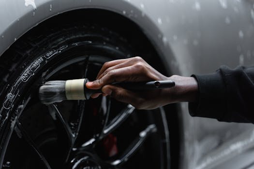 A detail oriented close up of a hand cleaning a ca
